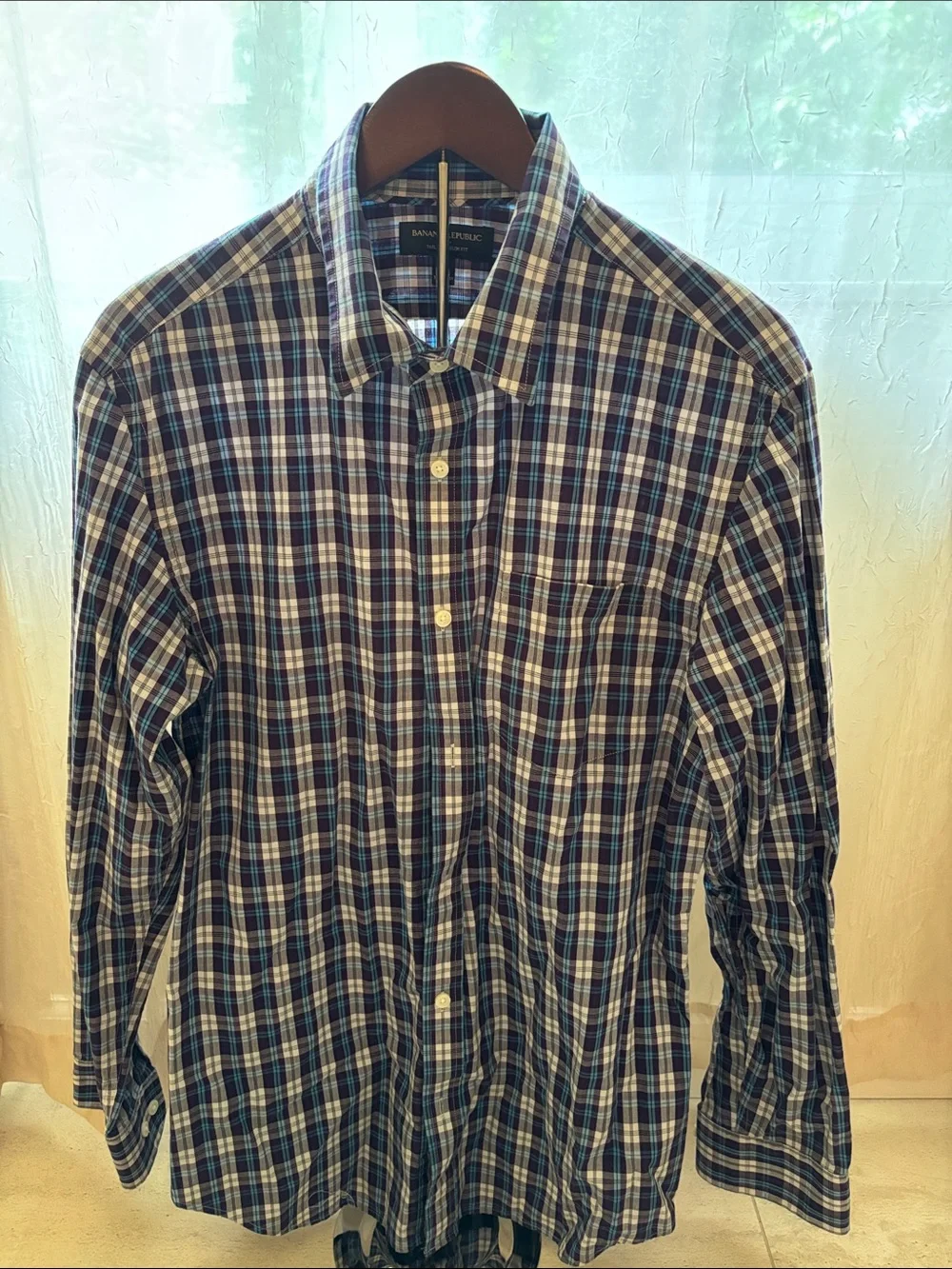 Banana Republic Navy and White Plaid Button-Down Shirt